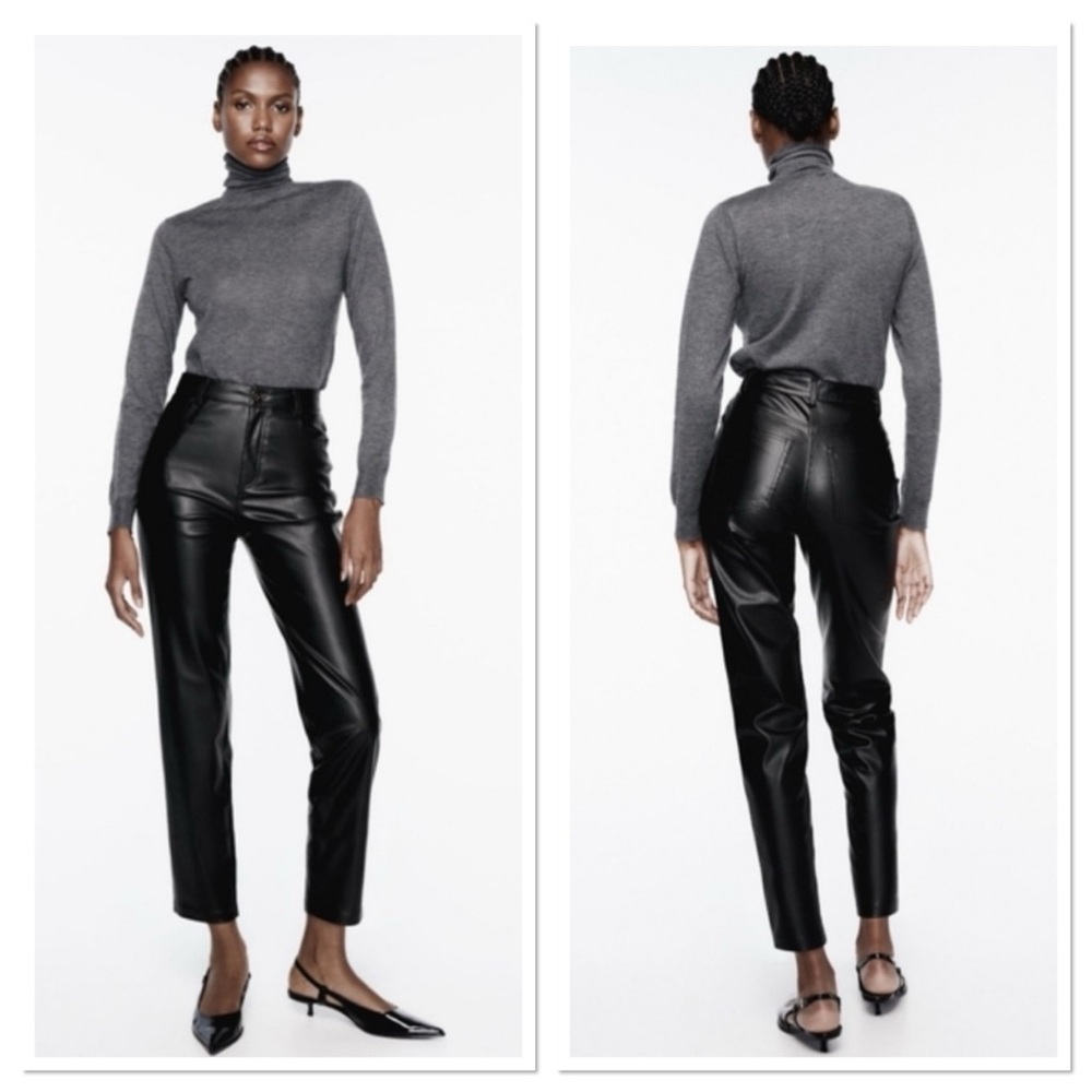 ZARA Black High Waisted Skinny fit Faux Leather Pants Size S NWT